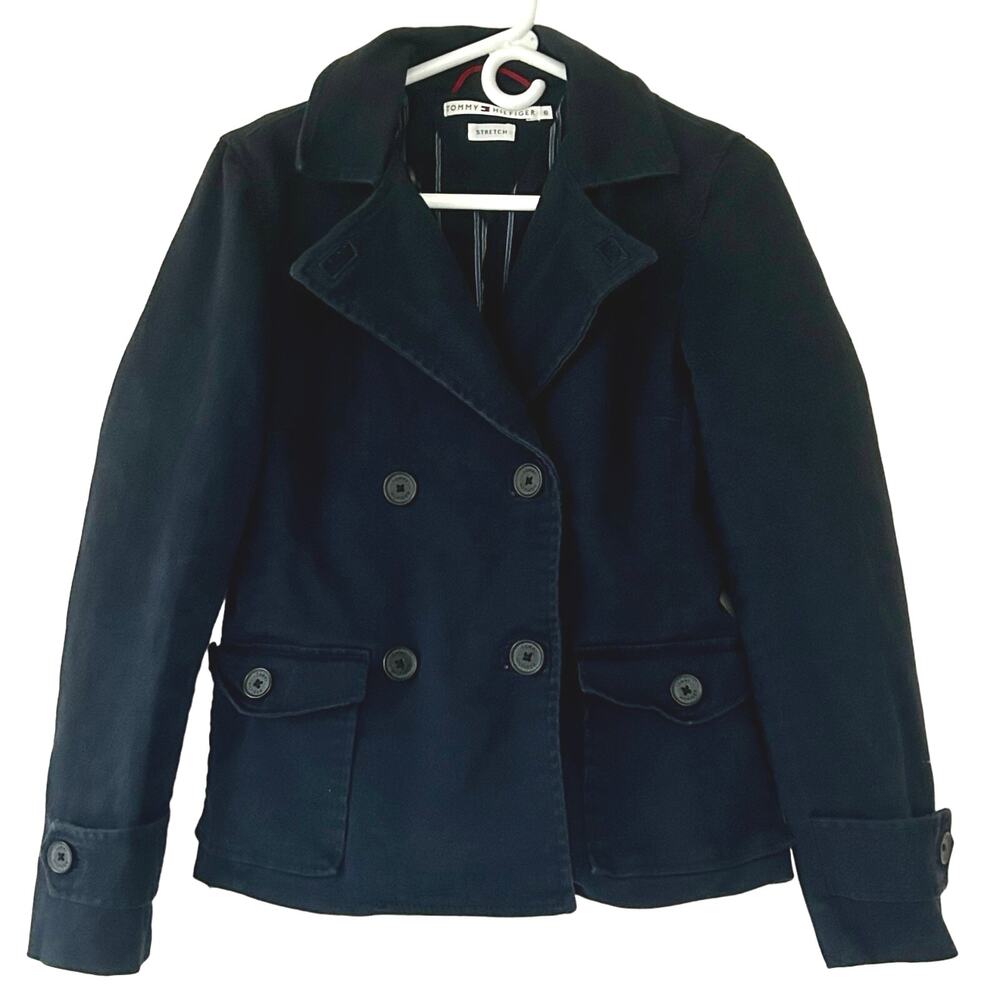 Vintage Tommy Hilfiger double breasted canvas peacoat Y2K navy preppy academia S